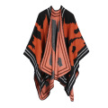 Moda feminina estilo retro vintage padrão Poncho xale capa